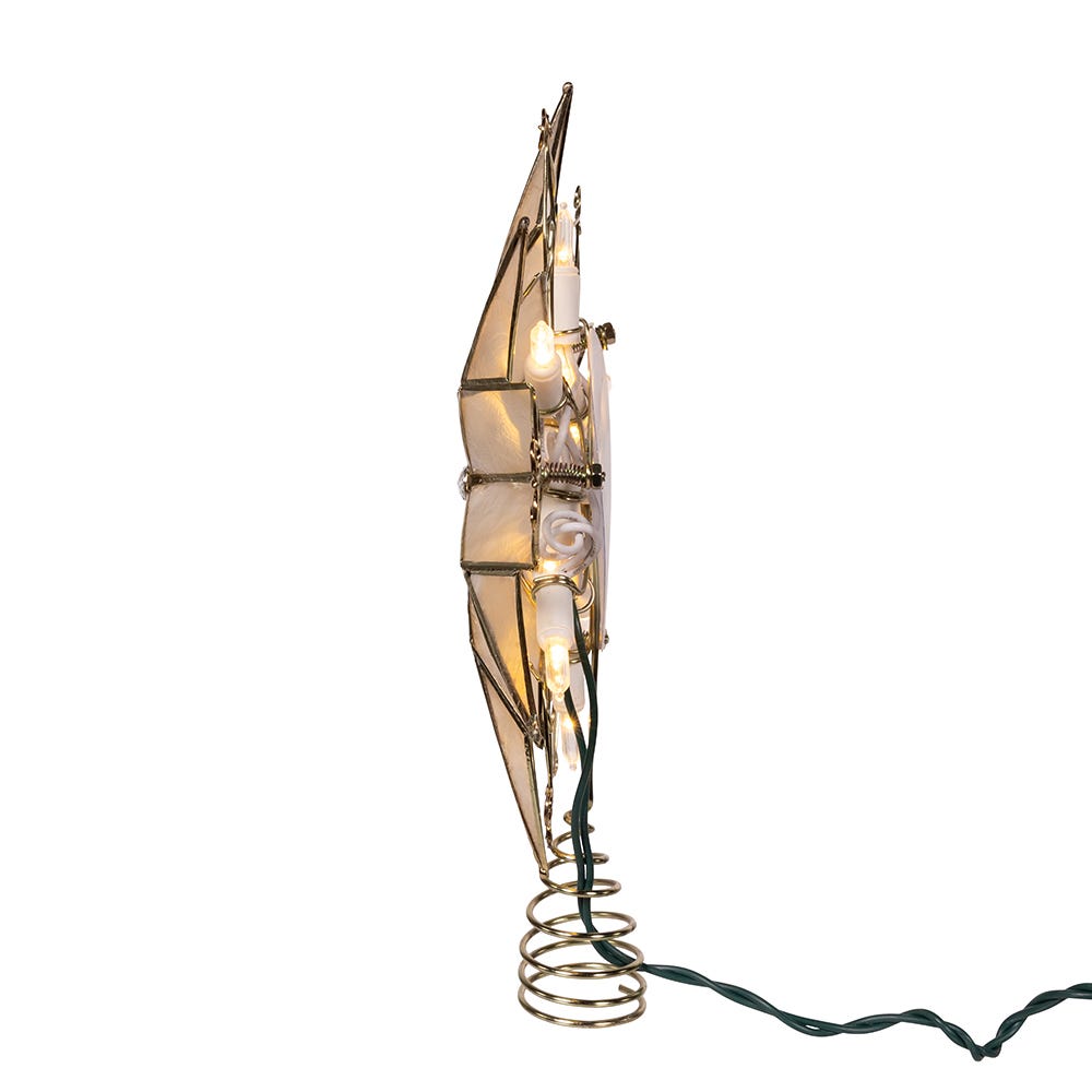 Kurt Adler 10-Light LED 6-Point Brass Plated Capiz Star With Scroll Design Tree Topper